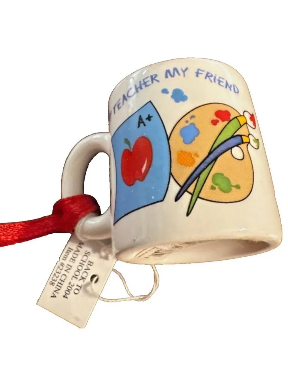 VTG My #1 Teacher Ceramic Mini Mug Cup Ornament Holiday Decor School Apple BTS